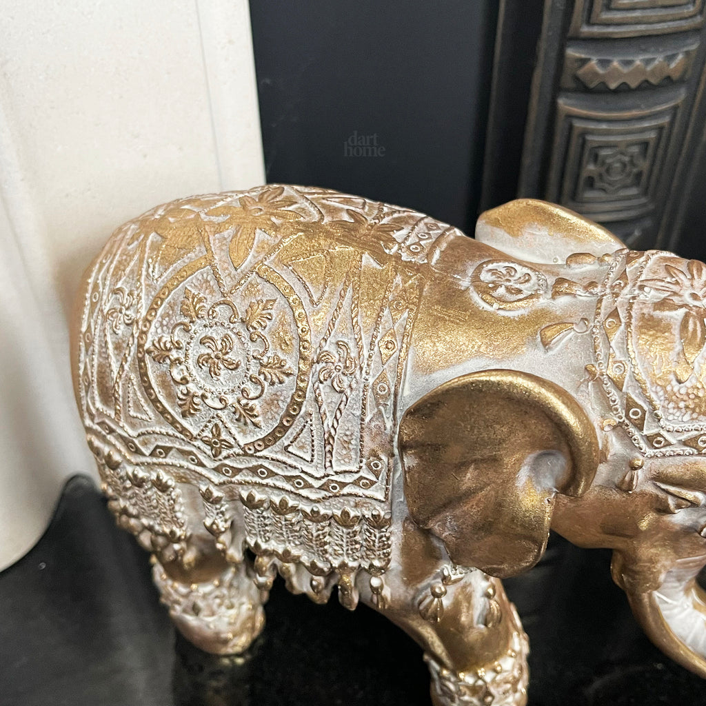 Set Of 2 Gold Indian Elephant Ornaments