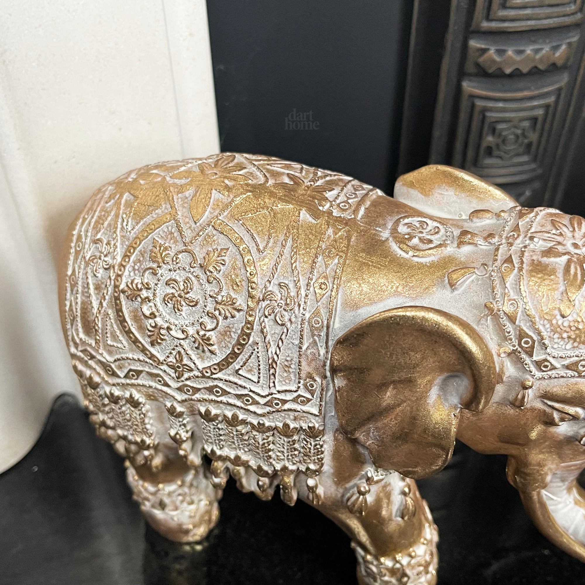 Set Of 2 Gold Indian Elephant Ornaments