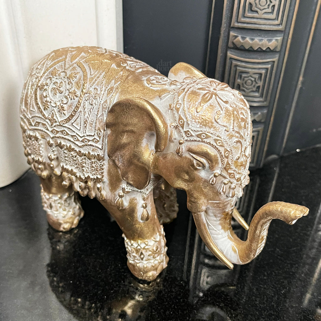 Set Of 2 Gold Indian Elephant Ornaments