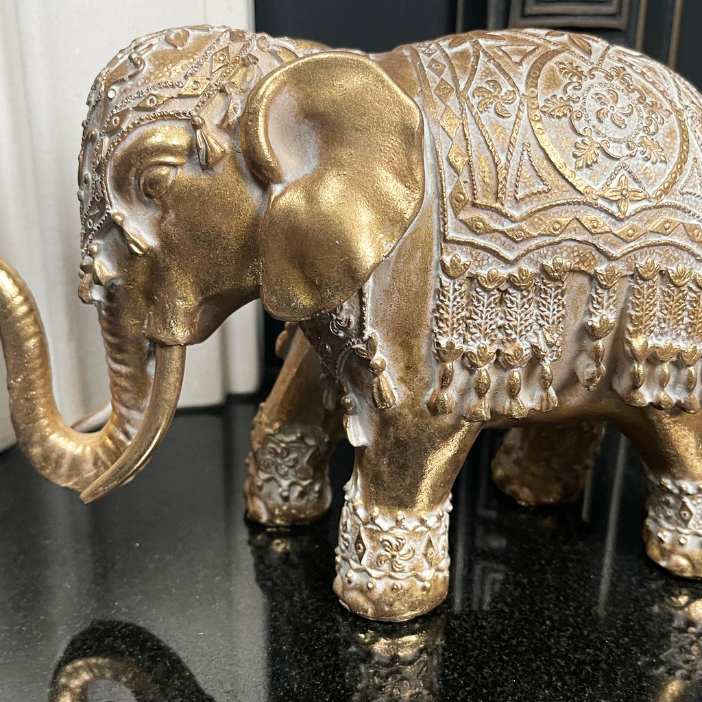 Set Of 2 Gold Indian Elephant Ornaments