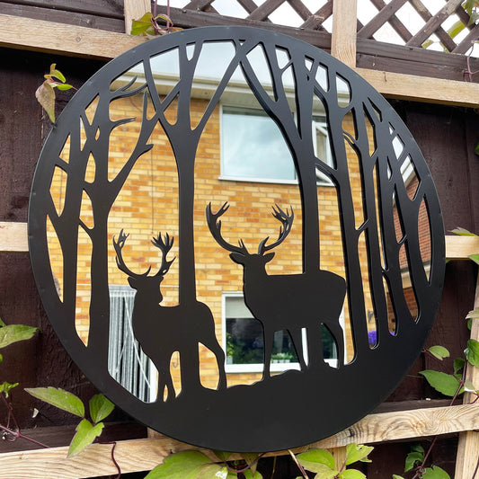 Black Silhouette Stag Forest Garden Mirror