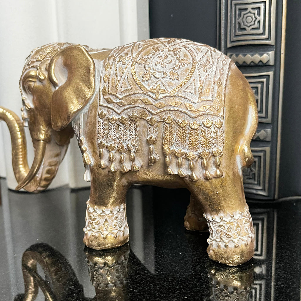 Set Of 2 Gold Indian Elephant Ornaments