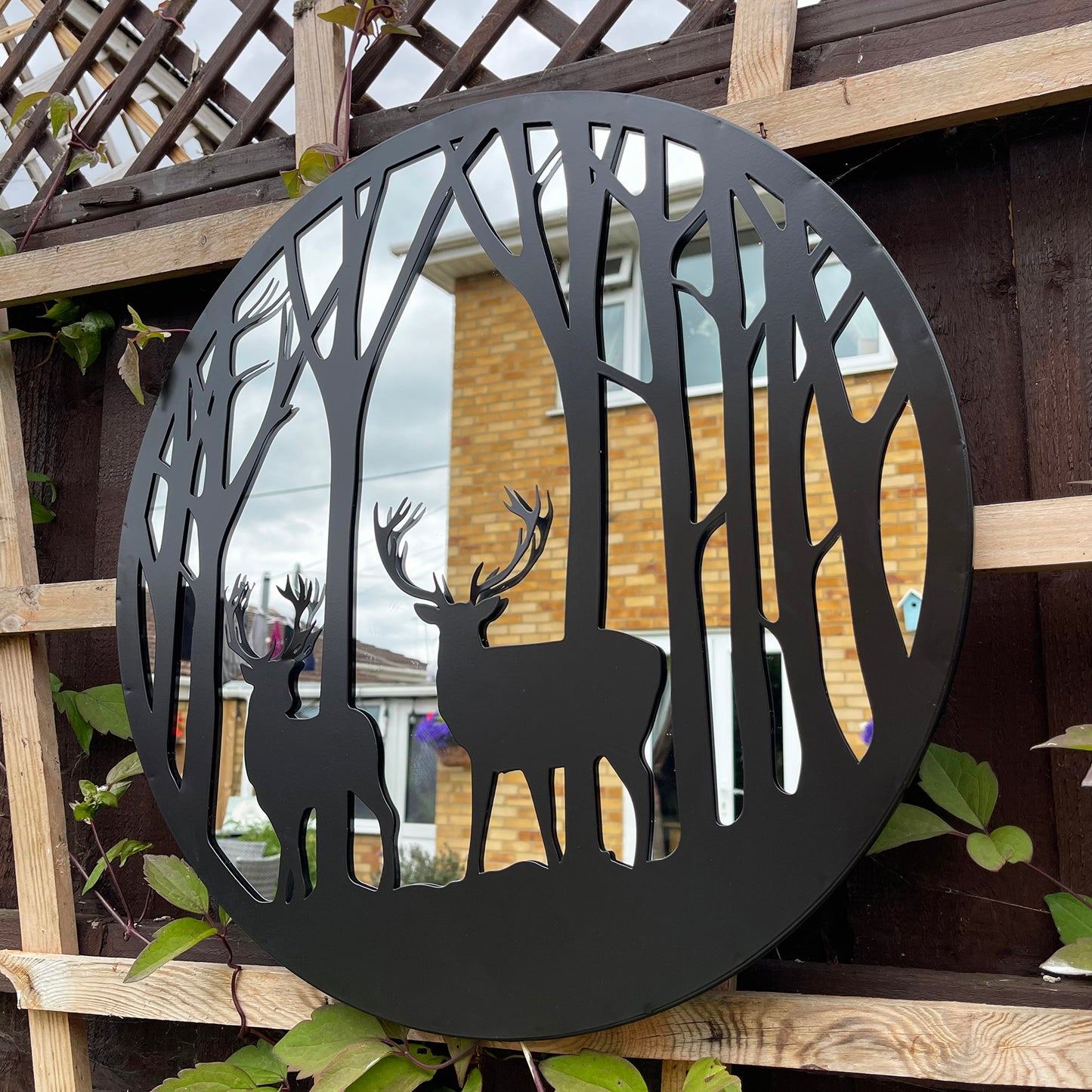 Black Silhouette Stag Forest Garden Mirror