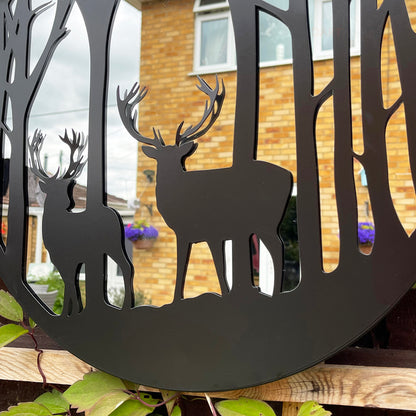 Black Silhouette Stag Forest Garden Mirror