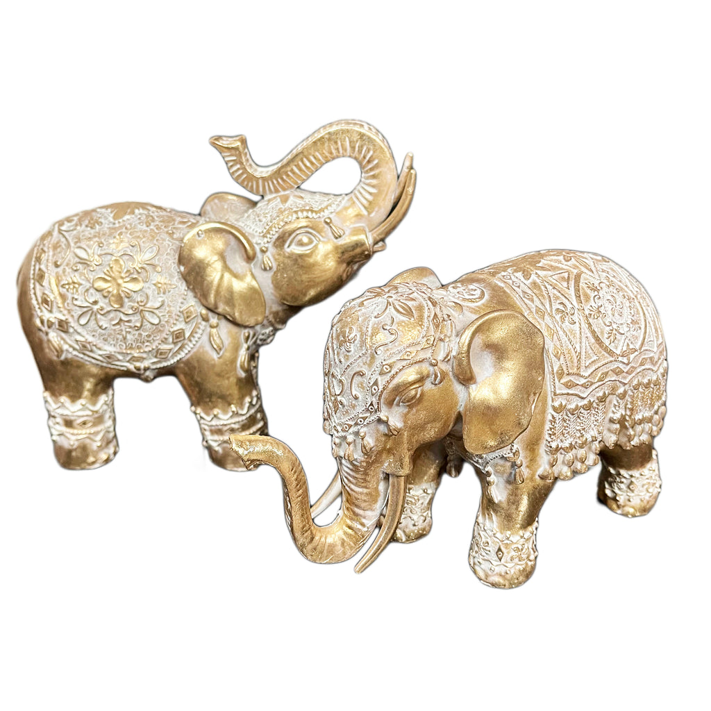 Set Of 2 Gold Indian Elephant Ornaments