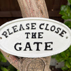White Cast Iron Please Close The Gate Sign