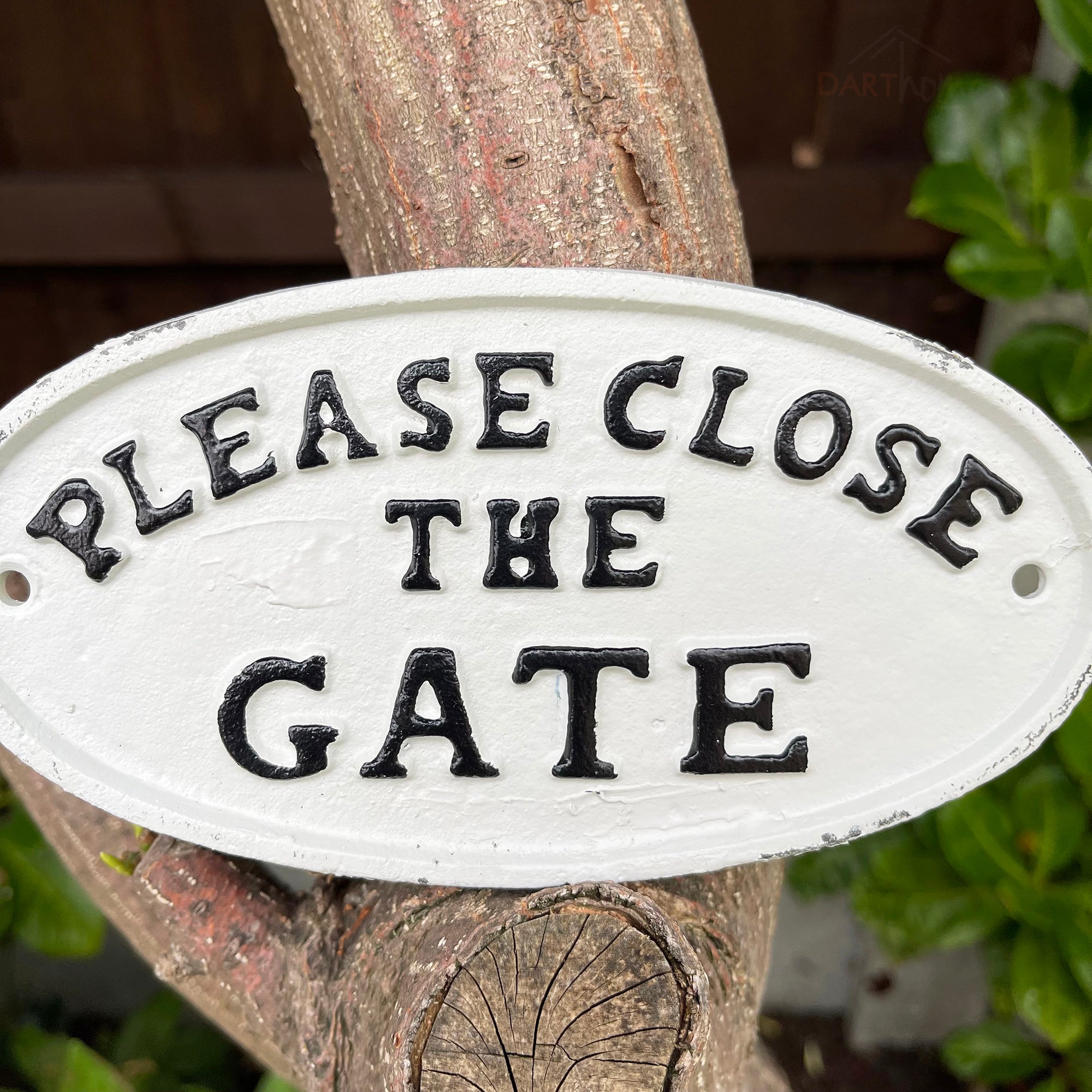 White Cast Iron Please Close The Gate Sign