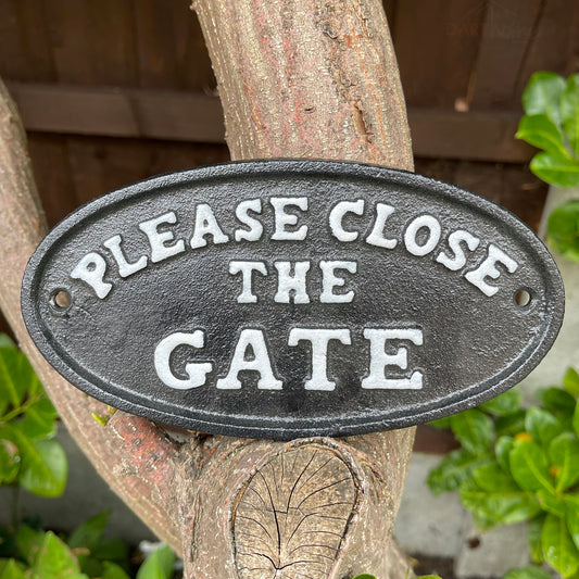 Black Cast Iron Please Close The Gate Sign