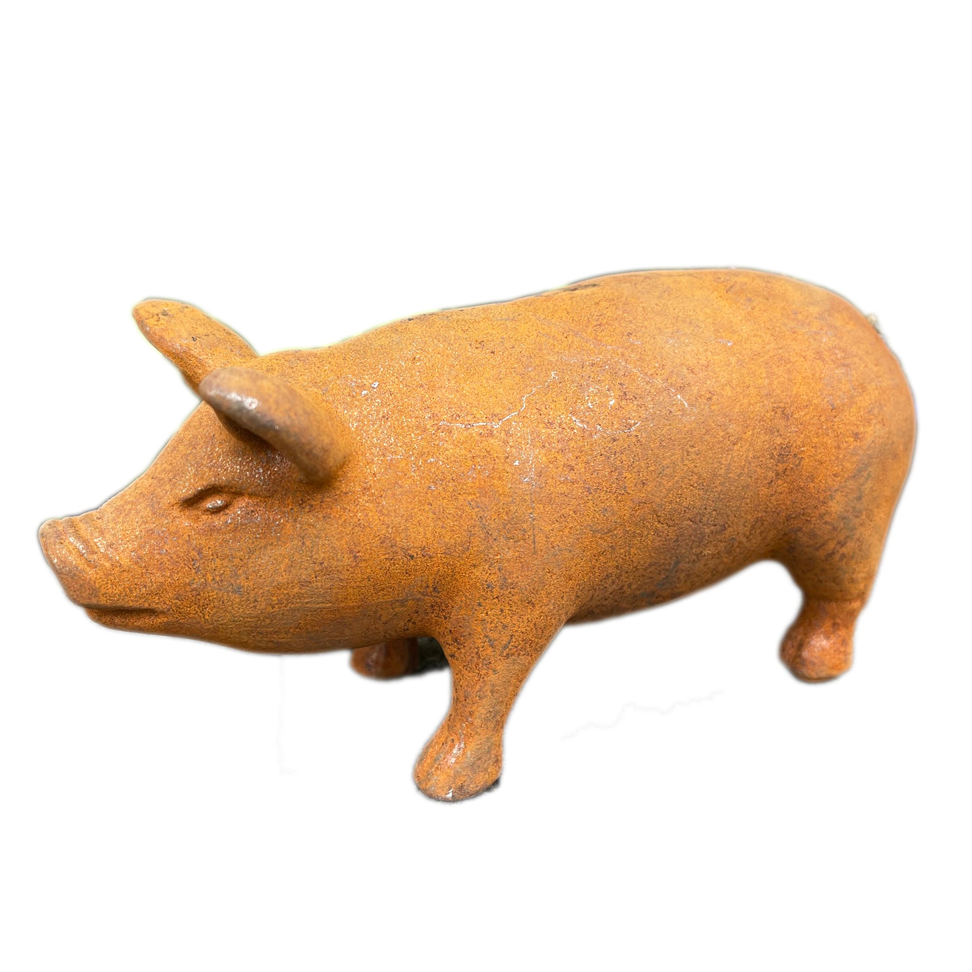 Rust Cast Iron Pig Garden Statue 16cm