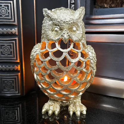 Gold Owl Tealight Holder