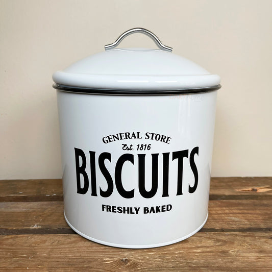 White & Black General Store Biscuit Storage Tin 21cm