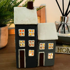 Ceramic 2 Blue Houses Tea Light Holder