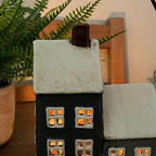 Ceramic 2 Blue Houses Tea Light Holder