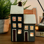 Ceramic 2 Blue Houses Tea Light Holder