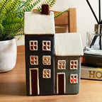 Ceramic 2 Blue Houses Tea Light Holder