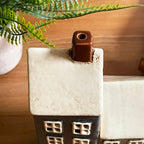 Ceramic 2 Blue Houses Tea Light Holder