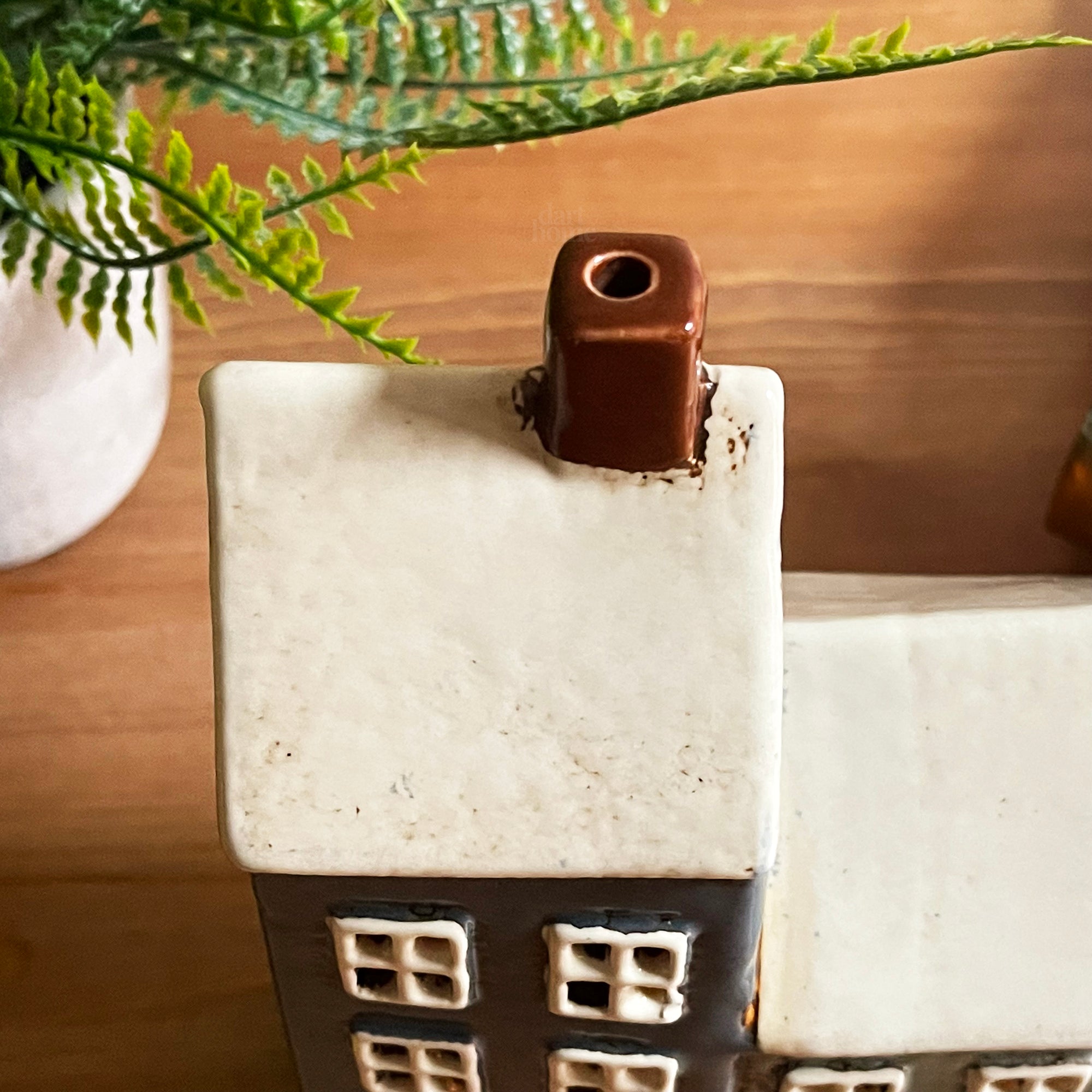 Ceramic 2 Blue Houses Tea Light Holder
