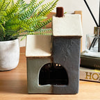 Ceramic 2 Blue Houses Tea Light Holder