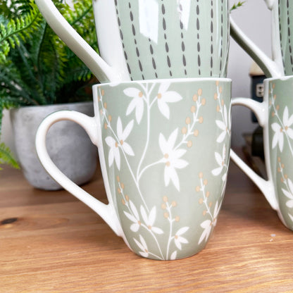 Set Of 4 Sage Green Mugs 350ml