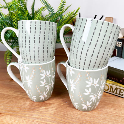 Set Of 4 Sage Green Mugs 350ml