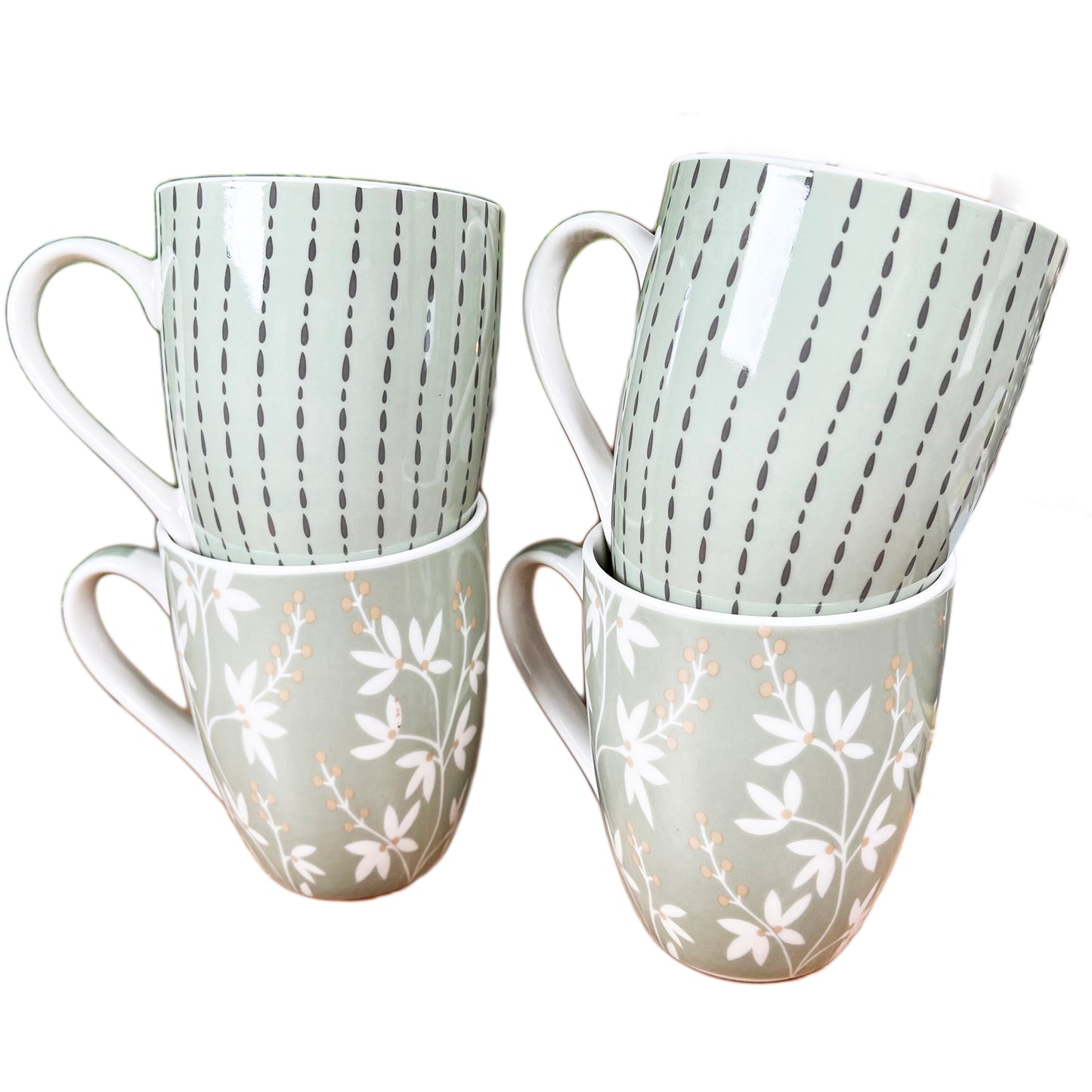 Set Of 4 Sage Green Mugs 350ml