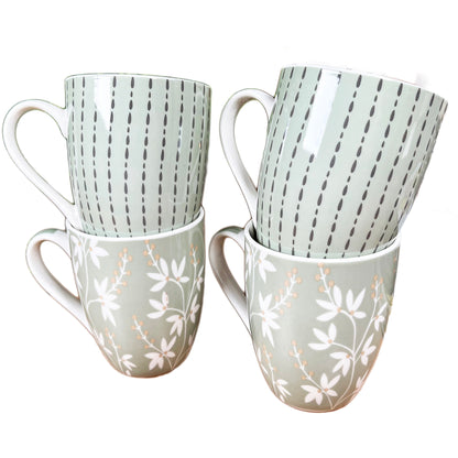 Set Of 4 Sage Green Mugs 350ml