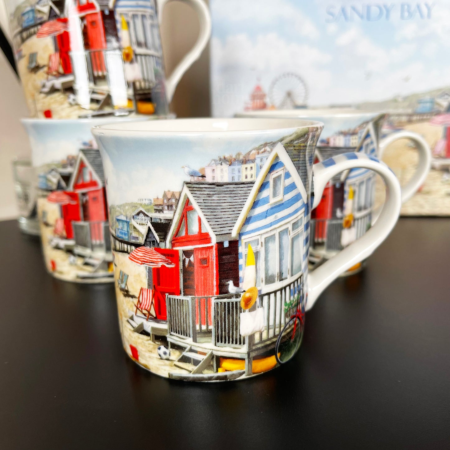 Set Of 4 Beach Hut Fine China Mugs