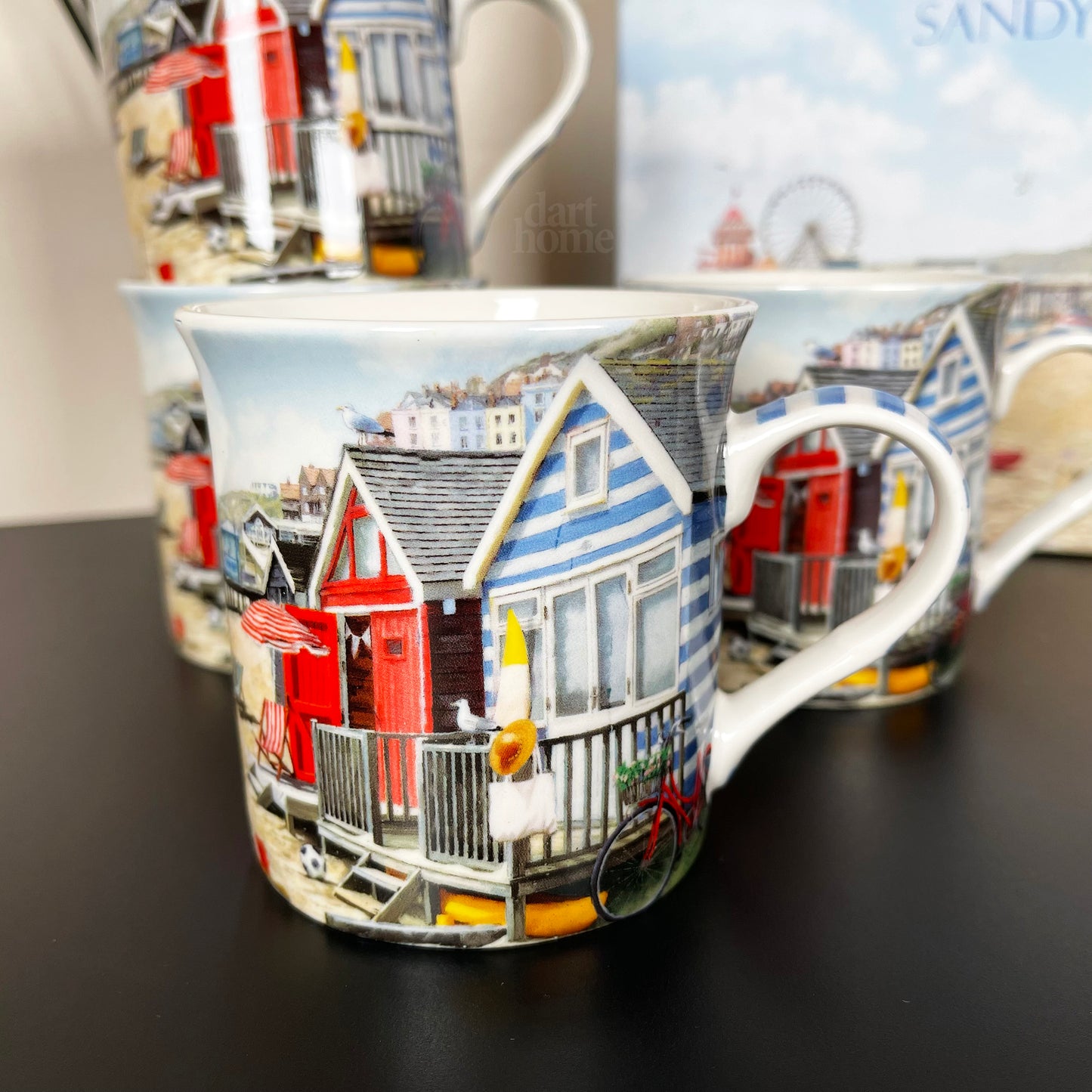 Set Of 4 Beach Hut Fine China Mugs