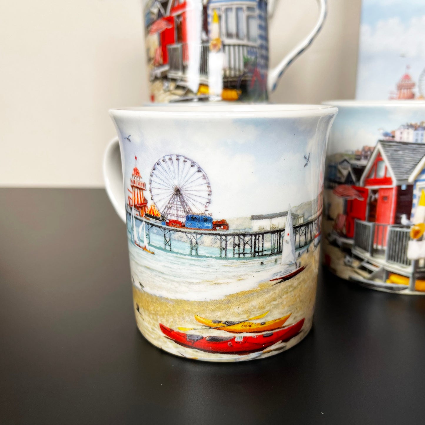 Set Of 4 Beach Hut Fine China Mugs