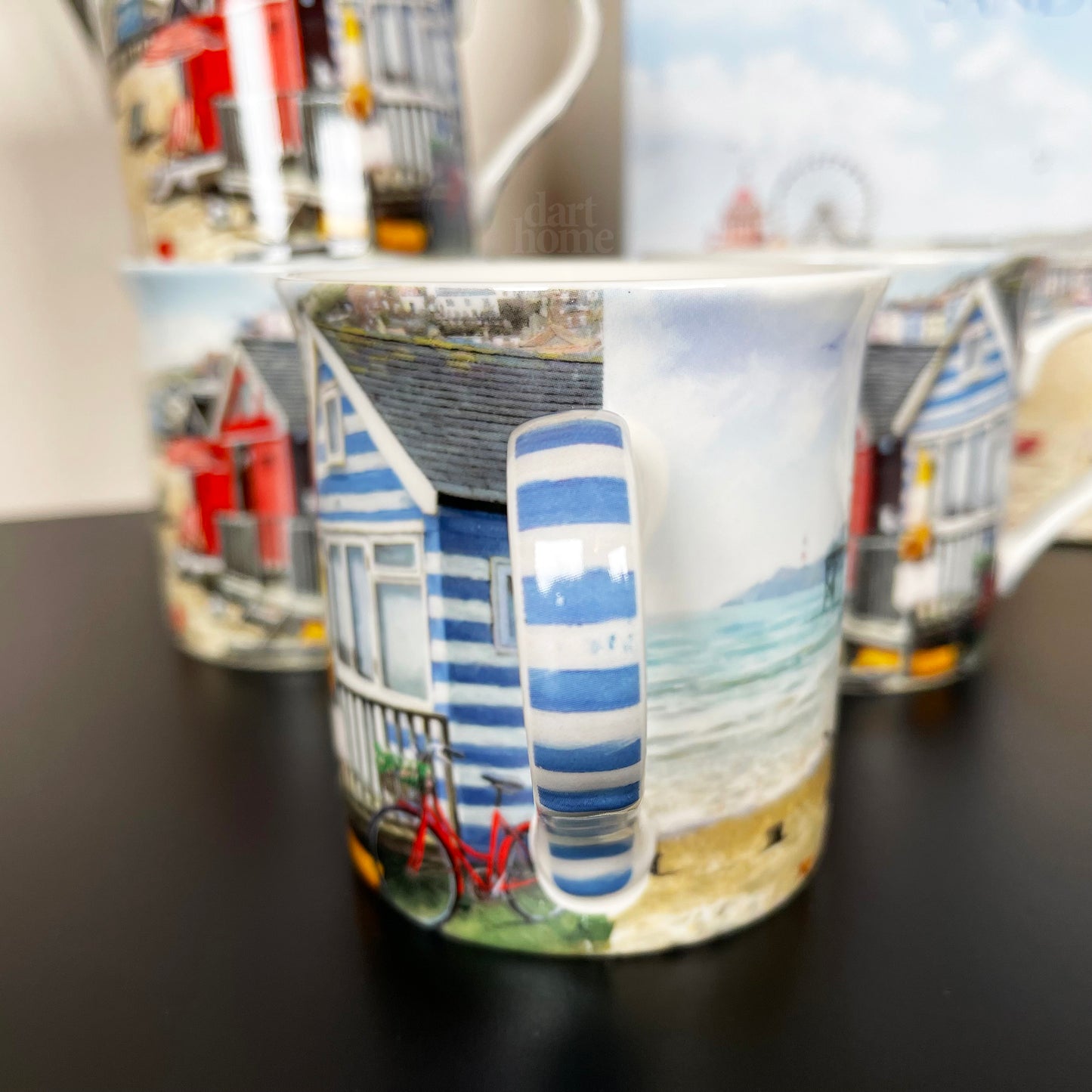 Set Of 4 Beach Hut Fine China Mugs