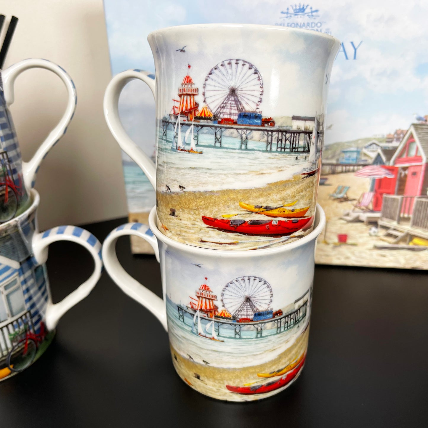 Set Of 4 Beach Hut Fine China Mugs