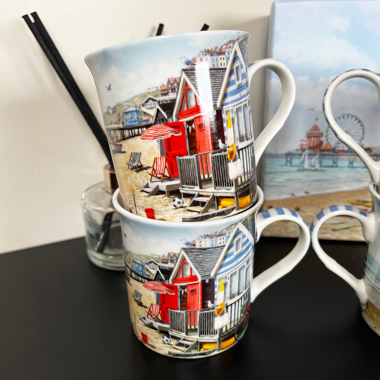 Set Of 4 Beach Hut Fine China Mugs