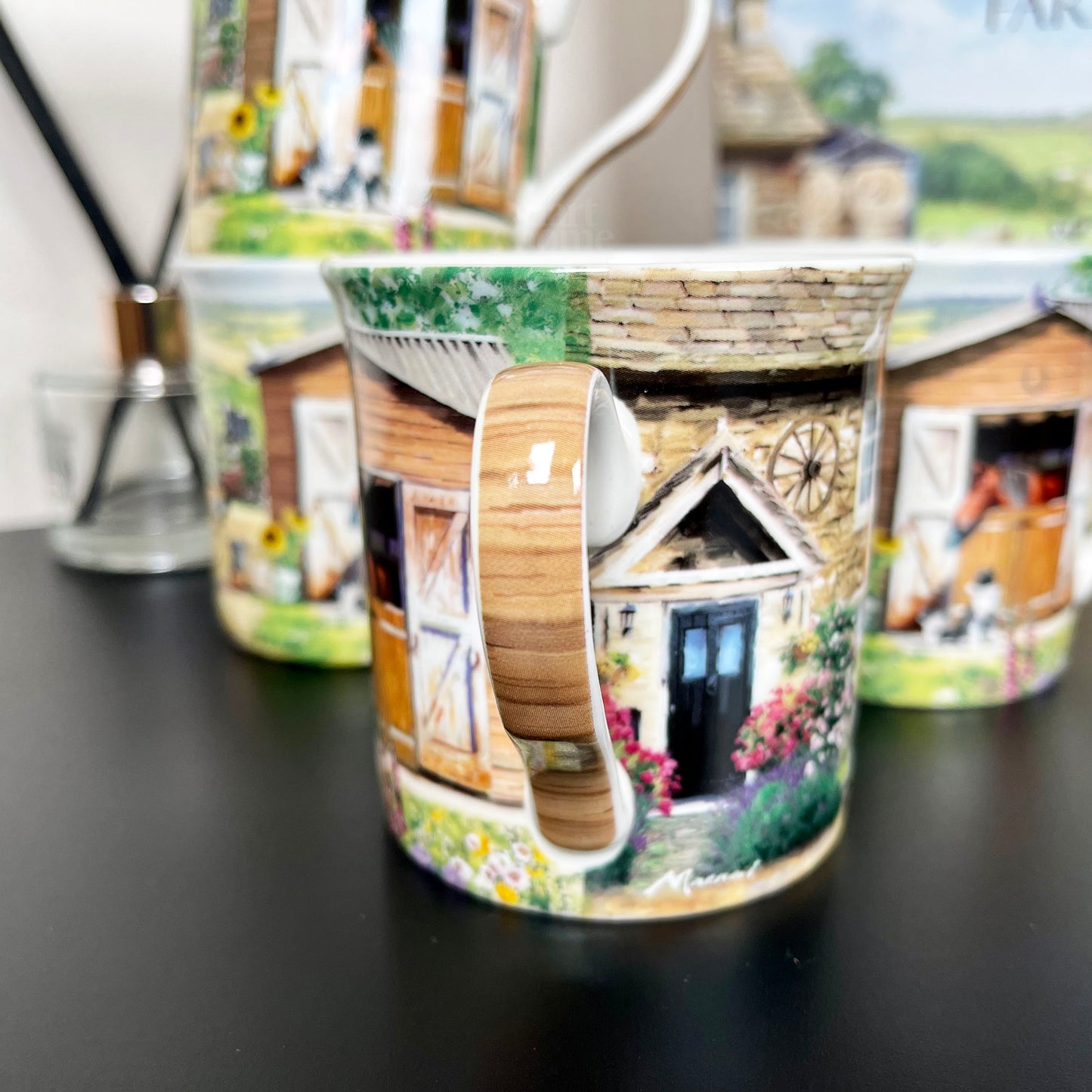 Set Of 4 English Farm Fine China Mugs