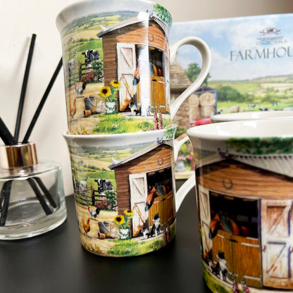 Set Of 4 English Farm Fine China Mugs