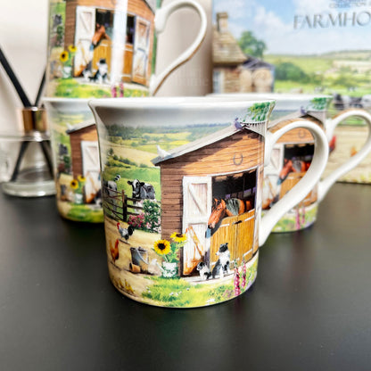 Set Of 4 English Farm Fine China Mugs