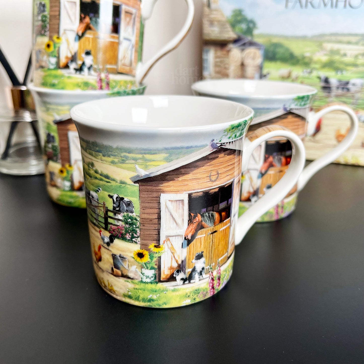 Set Of 4 English Farm Fine China Mugs