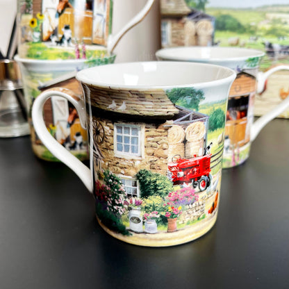 Set Of 4 English Farm Fine China Mugs