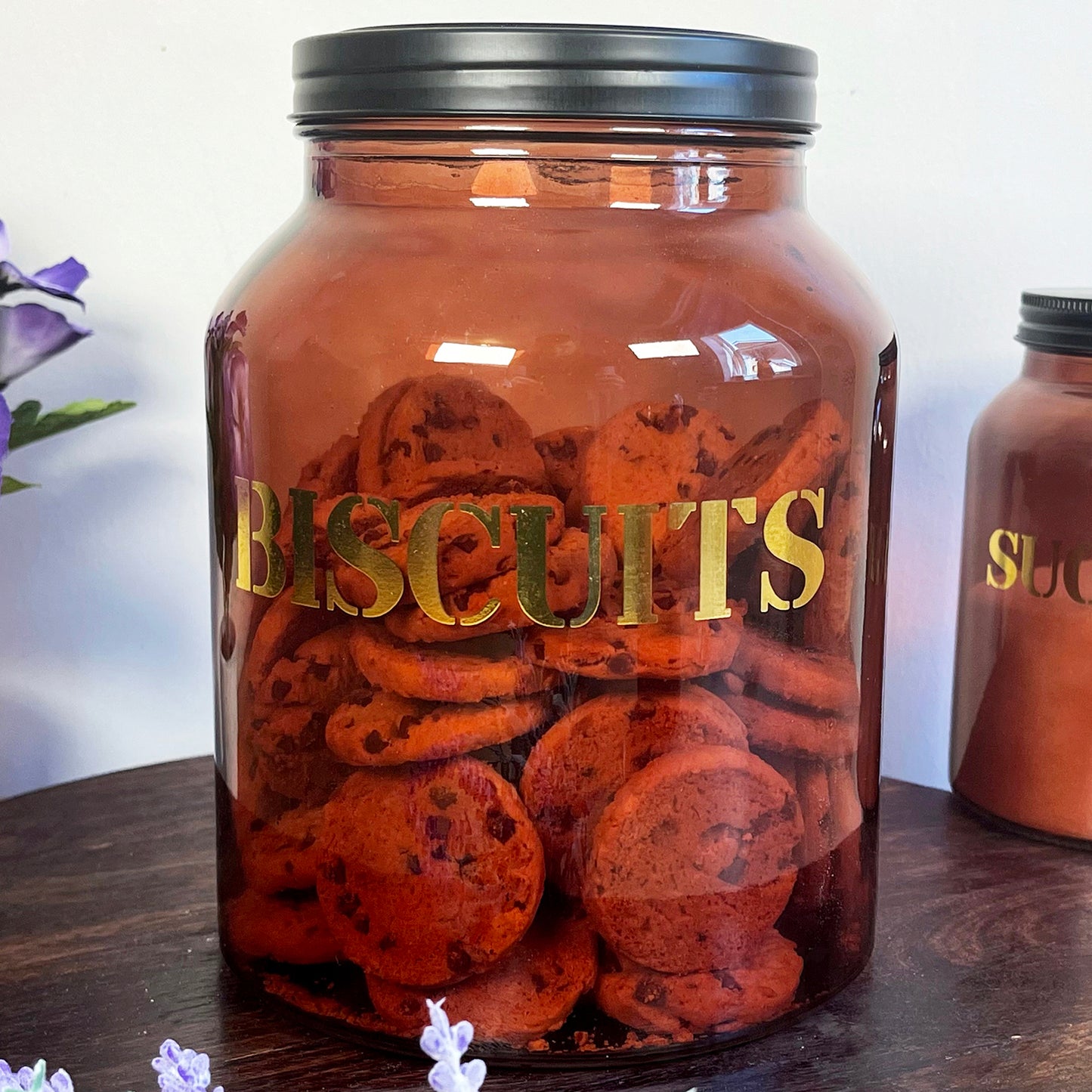 Set Of 5 Amber Glass Storage Jars