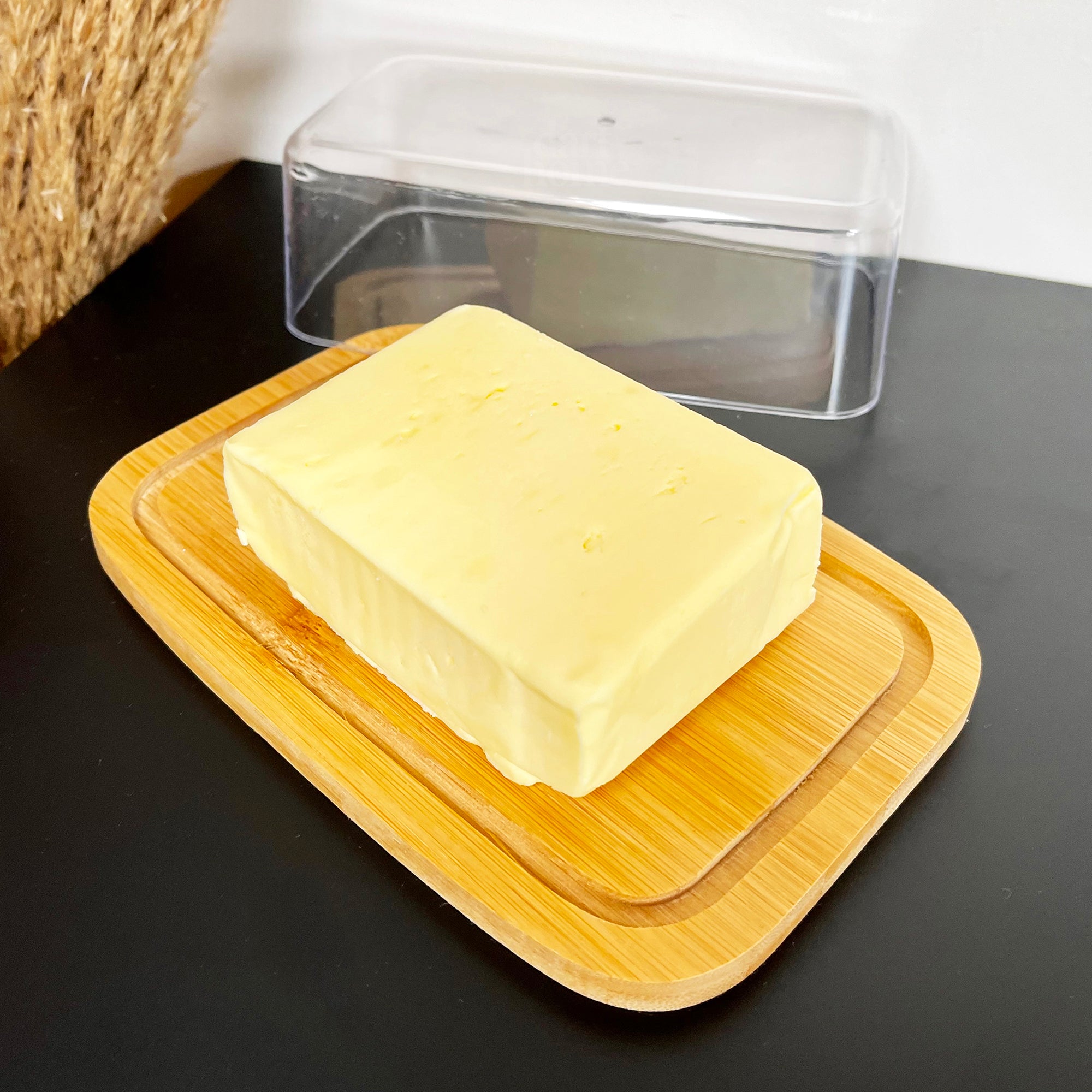 Deckel aus Bambus-Butterdose mit Kunststoffdeckel
