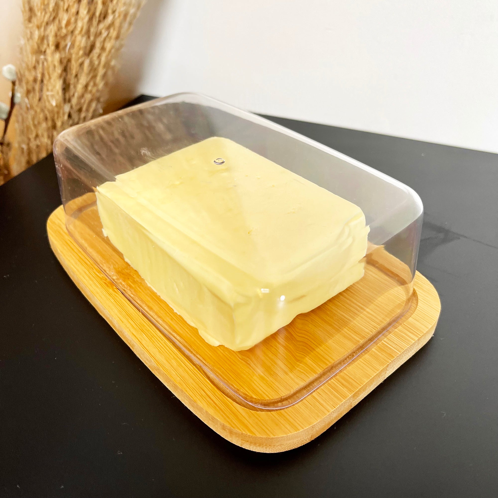 Bamboo Butter Dish Plastic Cover Lid
