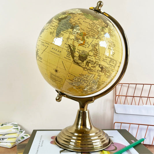 World Globe On Vintage Gold Stand