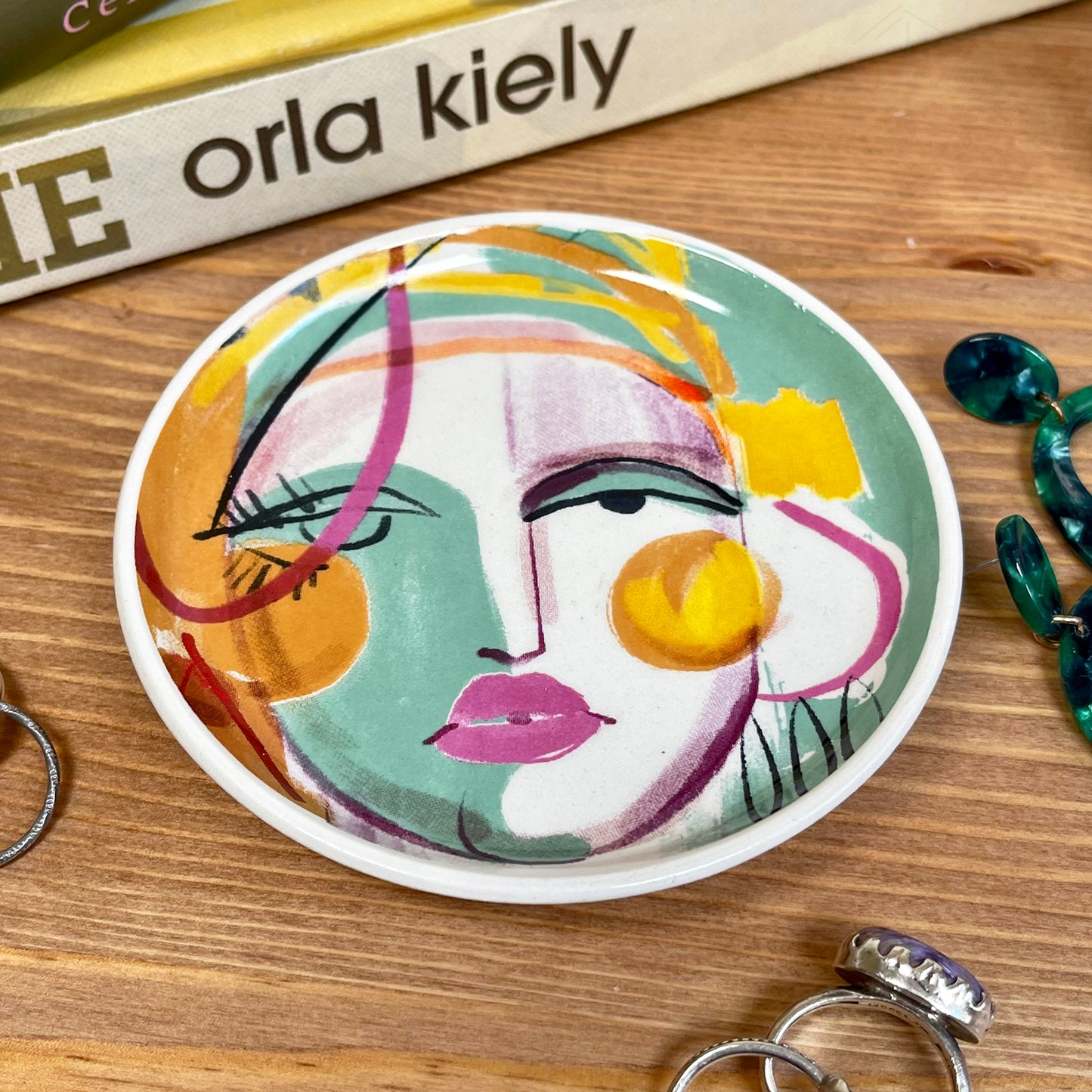 Abstract Face Ceramic Trinket Dish