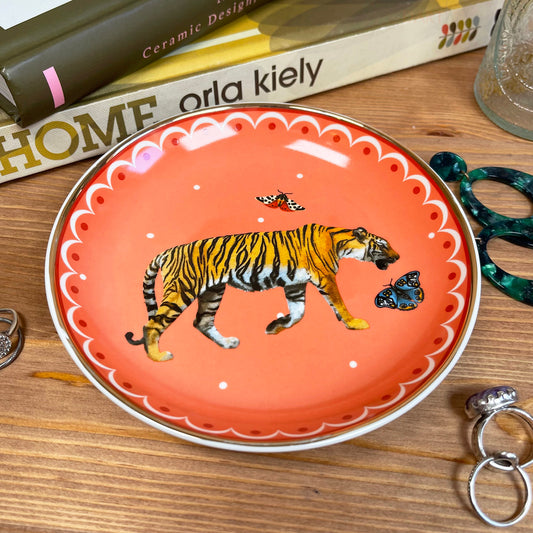 Round Peach Tiger Trinket Dish