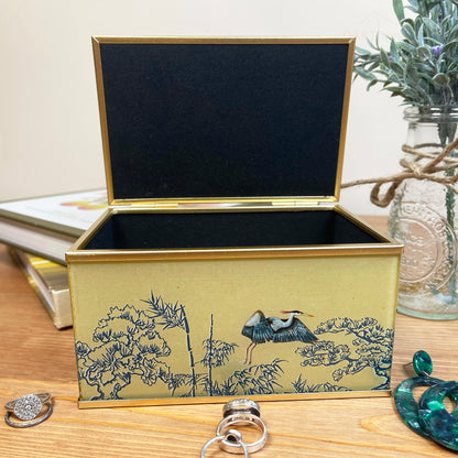 Oriental Heron Glass Jewellery Box