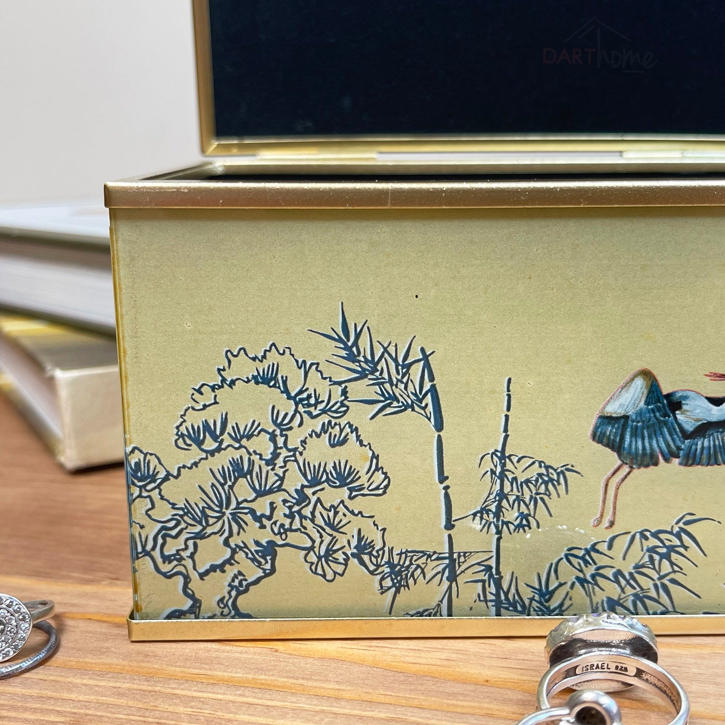 Oriental Heron Glass Jewellery Box