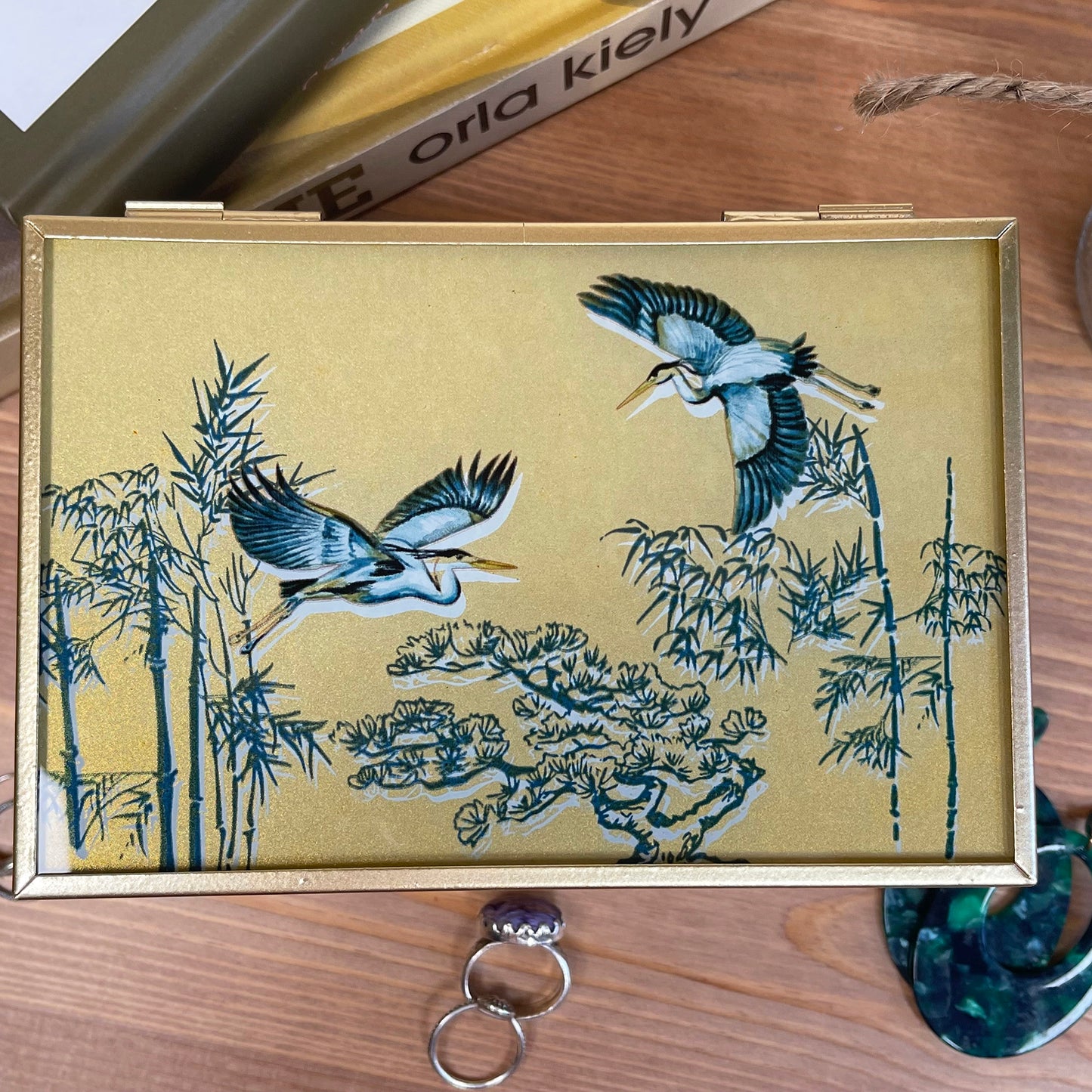 Oriental Heron Glass Jewellery Box