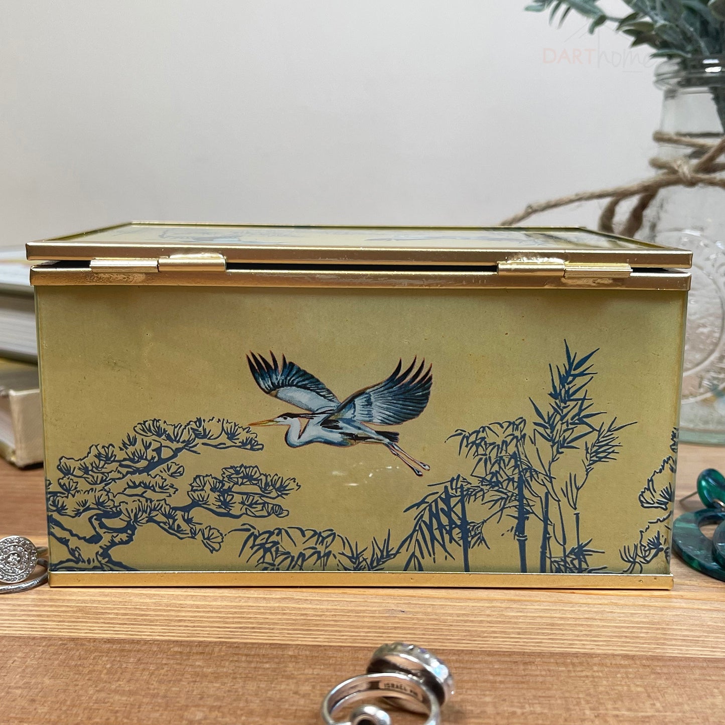 Oriental Heron Glass Jewellery Box