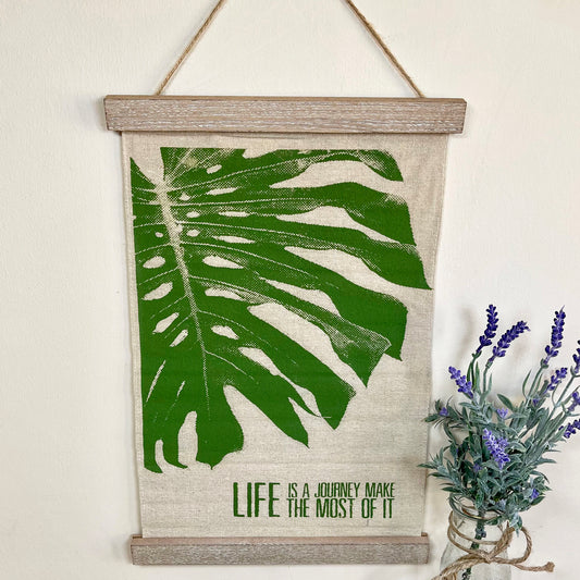 Fabric Palm Leaf Hanging Plaque