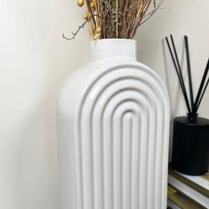 White Ribbed Oval Vase