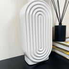 White Ribbed Oval Vase
